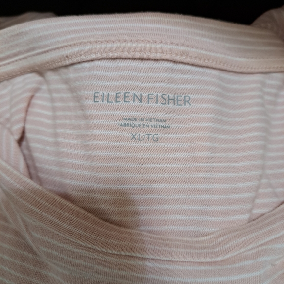 Eileen Fisher Pink White Stripes Short Sleeve Tee sz XL - Picture 4 of 4